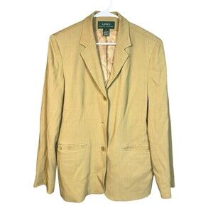Lauren Ralph Lauren Wool Blend Blazer Coat 12 Vintage Tan Brown USA Old Money